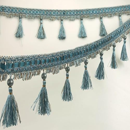 1 Stück, 12 Yards, Elegante Fransenborte mit Perlenquaste for DIY-Polsterung, Kleidungsstücke und Kissendekoration – Nähzubehör(Dark Gray Blue) von UTTDP