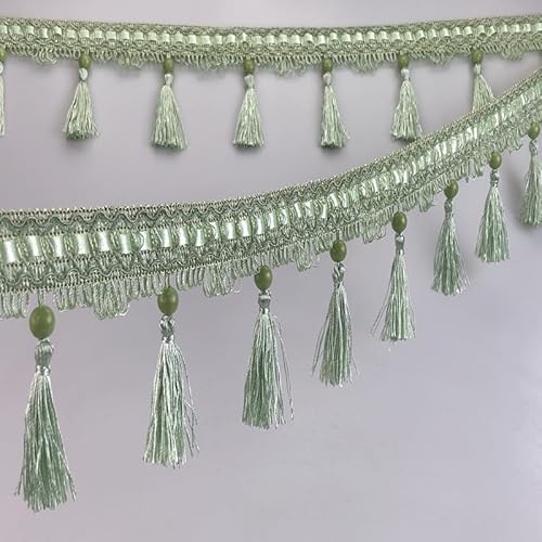 1 Stück, 12 Yards, Elegante Fransenborte mit Perlenquaste for DIY-Polsterung, Kleidungsstücke und Kissendekoration – Nähzubehör(Grass Green) von UTTDP