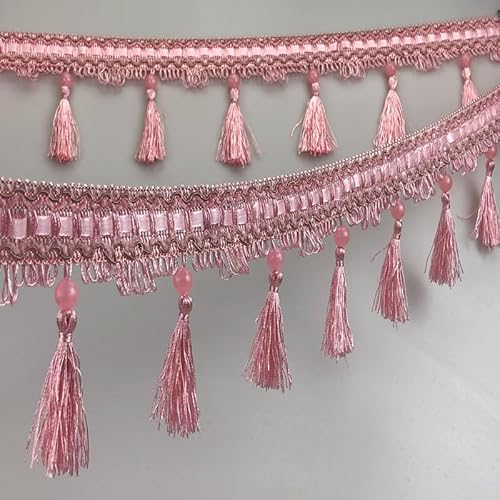 1 Stück, 12 Yards, Elegante Fransenborte mit Perlenquaste for DIY-Polsterung, Kleidungsstücke und Kissendekoration – Nähzubehör(Pink) von UTTDP