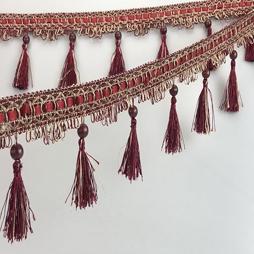 1 Stück, 12 Yards, Elegante Fransenborte mit Perlenquaste for DIY-Polsterung, Kleidungsstücke und Kissendekoration – Nähzubehör(Red) von UTTDP
