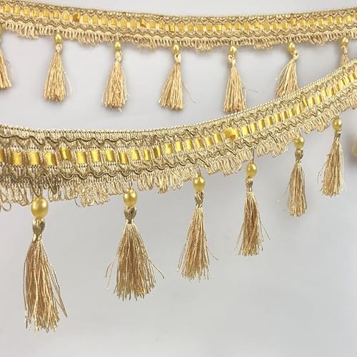 1 Stück, 12 Yards, Elegante Fransenborte mit Perlenquaste for DIY-Polsterung, Kleidungsstücke und Kissendekoration – Nähzubehör(Yellow) von UTTDP