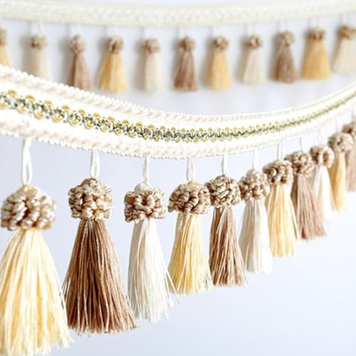 1 Stück 1 Yard geflochtene Perlenkugel-Quastenfransenbesatz for DIY-Heimdekoration – Tischdecke und Lampenschirm-Dekoration(Beige) von UTTDP