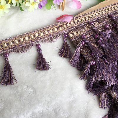 1 Stück 12 Yards DIY Perlenanhänger-Fransenbesatz – Polyestergeflecht for Nähen von Kunsthandwerk, Kleidung, Sofa und Tischdeckendekoration(Dark Purple) von UTTDP