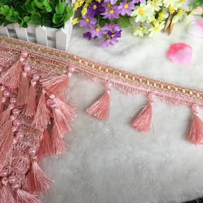 1 Stück 12 Yards DIY Perlenanhänger-Fransenbesatz – Polyestergeflecht for Nähen von Kunsthandwerk, Kleidung, Sofa und Tischdeckendekoration(Light Pink) von UTTDP