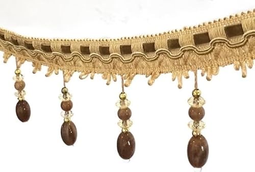 1 Stück 12 Yards Perlenfransen-Spitzenbesatz - Elegantes DIY-Sofa- und Hochzeitsvorhang-Dekorationszubehör(Light Brown) von UTTDP