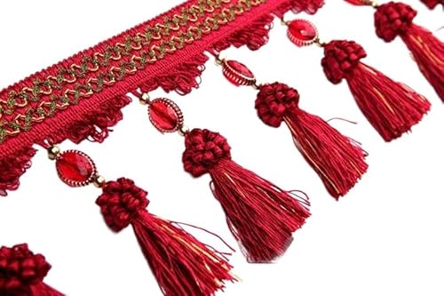 1 Stück 2 Meter geflochtene Quastenfransenbesatz mit Perlen – Elegante Näharbeiten for Heimdekoration, Tischdecken und Vorhänge(Red) von UTTDP