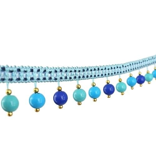 1 Stück 4,5 m Lange, Elegante Spitzenborte mit hängenden Perlen, Quastenfransenbesatz for Vorhang-, Sofa- und Tischdeckendekoration(Blu) von UTTDP
