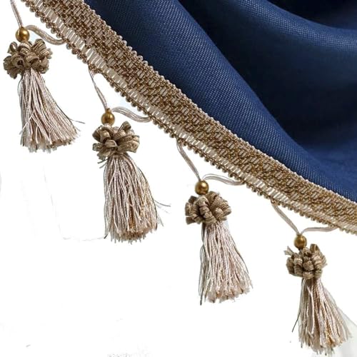 12 Yards Elegante Fransenborte mit Perlenquaste – geflochtenes Kugelband for Vorhänge und Kleidung |(Khaki) von UTTDP