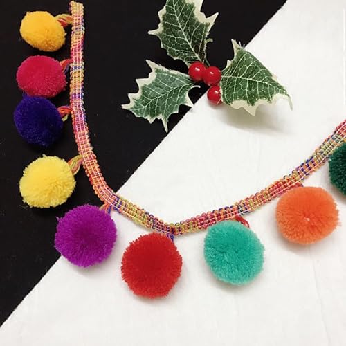 3 Yards Bunte Pompon-Fransenborte – Elegantes hängendes Kugelquastenband for Heimdekoration, Sofa und Tischdecken(3 Yards) von UTTDP