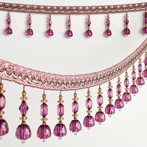 Spitzenbesatz mit Fransen und Kristallperlen, 12 Meter – dekoratives Nähband for Vorhänge und Heimdekoration(Purple) von UTTDP