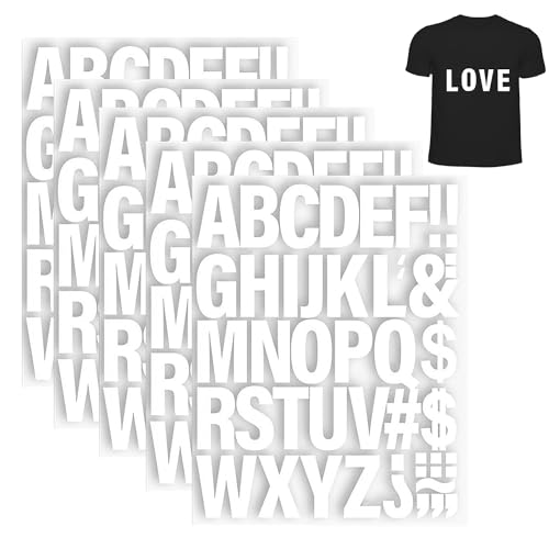 UTXN 5 Bögen mit aufbügelbaren Buchstaben, Buchstaben und Zahlen zum Wärmetransfer für Stoff, aufbügelbare Zahlen für Fußballtrikots, waschbare Buchstaben zum Aufbügeln für Kleidung (weiß) von UTXN