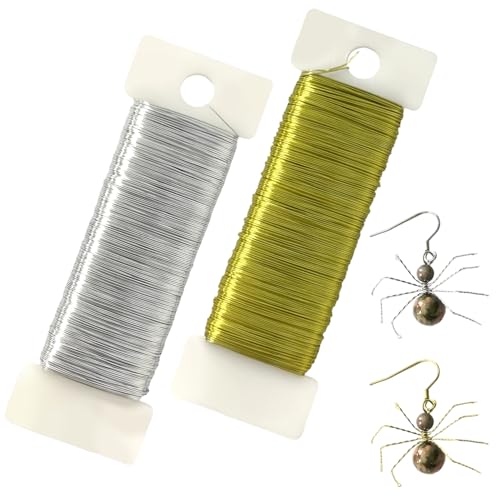 UTXN 2 Stück Blumendraht, 50 m 0,35 mm Draht zum Kranzbasteln, Blumendrahtrolle, Floristendraht, Weihnachts- und Halloween-Basteldraht, Kranzbastelset zum Blumenarrangieren, Basteln (Silber + Gold) von UTXN