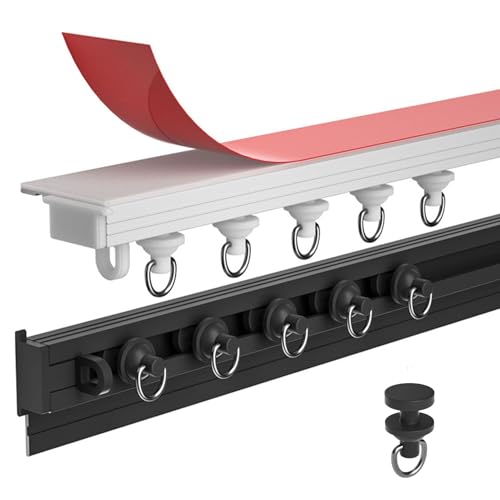 Vorhangschiene Selbstklebend, 230cm Gardinenschiene Deckenmontage Schwarz, Gardinenschiene Ohne Bohren Für Vorhänge, Raumteiler Vorhangschiene Selbstklebend, 230cm Gardinenschiene Deckenmontage Schwarz, Gardinenschiene Ohne Bohren Für Vorhänge, Raumteiler von UUDQCD