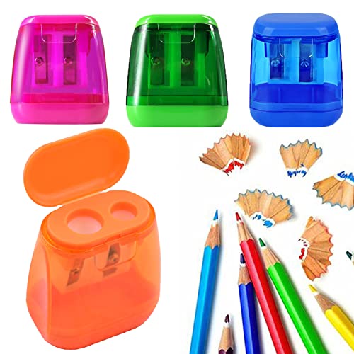 4 Stücke Bleistiftspitzer, Doppelloch - Farbprismen-Bleistiftspitzer mit Deckel, Farbstiftspitzer für Kinder und Erwachsene, geeignet für Schulen, Büros, Zuhause usw(4 Farben) von UV STYLISH