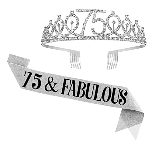 75. Geburtstag Schärpe und Tiara für Frauen, 75 & fabelhafte Schärpe und Tiara Geburtstagskrone, Happy 75th Birthday Geschenke für Königin, Frau, Partyzubehör, Zubehör und Dekorationen, Silber 75. Geburtstag Schärpe und Tiara für Frauen, 75 & fabelhafte Schärpe und Tiara Geburtstagskrone, Happy 75th Birthday Geschenke für Königin, Frau, Partyzubehör, Zubehör und Dekorationen, Silber von UVATAHONA