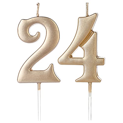 Geburtstagskerzen zum 42. & 24. Geburtstag in Champagner-Gold, Zahl 42, 24, Glitzer, Premium-Kerze, Party, Jahrestag, Feier, Dekoration für Kinder, Frauen oder Männer von UVATAHONA