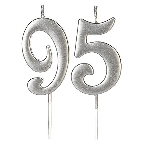 Geburtstagskerzen zum 95. und 59. Geburtstag, Zahl 95 59, Glitzer, Premium-Kerze, Party, Jahrestag, Feier, Dekoration für Kinder, Frauen oder Männer, Silber Geburtstagskerzen zum 95. und 59. Geburtstag, Zahl 95 59, Glitzer, Premium-Kerze, Party, Jahrestag, Feier, Dekoration für Kinder, Frauen oder Männer, Silber von UVATAHONA