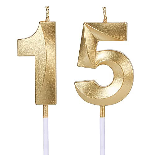 Goldene Geburtstagskerzen zum 15. und 51. Geburtstag, Zahl 15 51, Glitzerkerze, Tortenaufsatz für Party, Jahrestag, Hochzeit, Feier, Dekoration Goldene Geburtstagskerzen zum 15. und 51. Geburtstag, Zahl 15 51, Glitzerkerze, Tortenaufsatz für Party, Jahrestag, Hochzeit, Feier, Dekoration von UVATAHONA