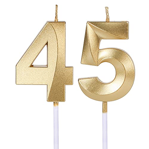Goldene Geburtstagskerzen zum 45. und 54. Geburtstag, Zahl 45 54, Glitzerkerze, Tortenaufsatz für Party, Jahrestag, Hochzeit, Feier, Dekoration Goldene Geburtstagskerzen zum 45. und 54. Geburtstag, Zahl 45 54, Glitzerkerze, Tortenaufsatz für Party, Jahrestag, Hochzeit, Feier, Dekoration von UVATAHONA