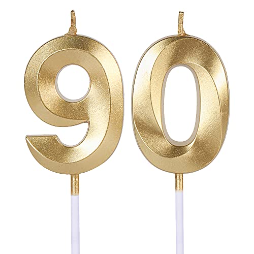 Goldene Geburtstagskerzen zum 90. Geburtstag, Zahl 90, Glitzer-Kerze, Tortenaufsatz für Party, Jahrestag, Hochzeit, Feier, Dekoration von UVATAHONA