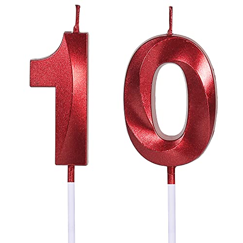 Rote Geburtstagskerzen zum 10. Geburtstag, Zahl 10, Glitzerkerze, Tortenaufsatz für Party, Jahrestag, Hochzeit, Feier, Dekoration von UVATAHONA