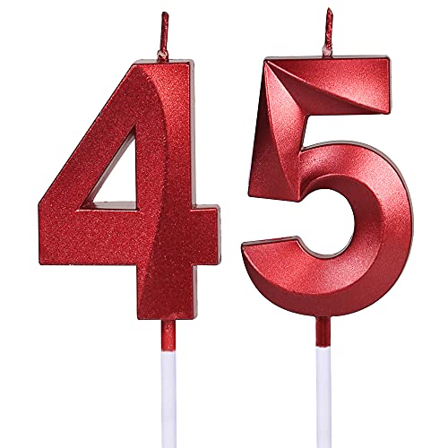 Rote Geburtstagskerzen zum 45. & 54. Geburtstag für Kuchen, Zahl 45 54, Glitzerkerze, Tortenaufsatz für Party, Jahrestag, Hochzeit, Feier, Dekoration von UVATAHONA