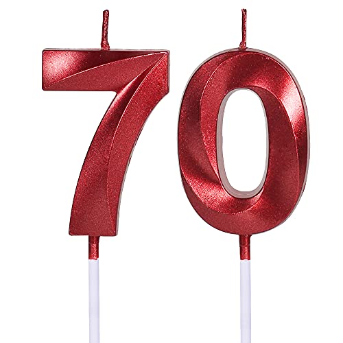 Rote Geburtstagskerzen zum 70. Geburtstag, Zahl 70 7, Glitzerkerze, Tortenaufsatz für Party, Jahrestag, Hochzeit, Feier, Dekoration von UVATAHONA