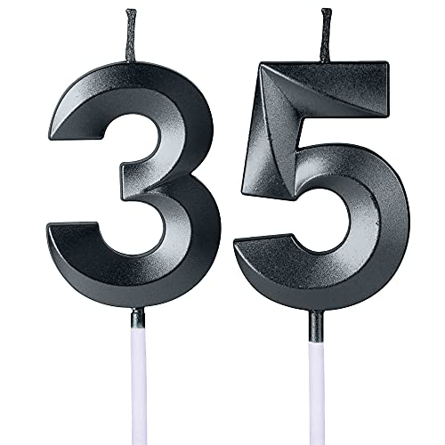 Schwarze Geburtstagskerzen zum 35. und 53. Geburtstag, Zahl 35 53, Glitzerkerze, Tortenaufsatz für Party, Jahrestag, Hochzeit, Feier, Dekoration Schwarze Geburtstagskerzen zum 35. und 53. Geburtstag, Zahl 35 53, Glitzerkerze, Tortenaufsatz für Party, Jahrestag, Hochzeit, Feier, Dekoration von UVATAHONA