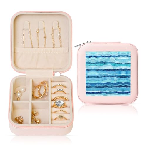 UVBDF Personalisierte Schmuckschatulle mit blauem Wellen-Streifendruck, Reiseetui, luxuriöses Etui, Valentinstagsgeschenk, Hochzeitsgeschenk UVBDF Personalisierte Schmuckschatulle mit blauem Wellen-Streifendruck, Reiseetui, luxuriöses Etui, Valentinstagsgeschenk, Hochzeitsgeschenk von UVBDF