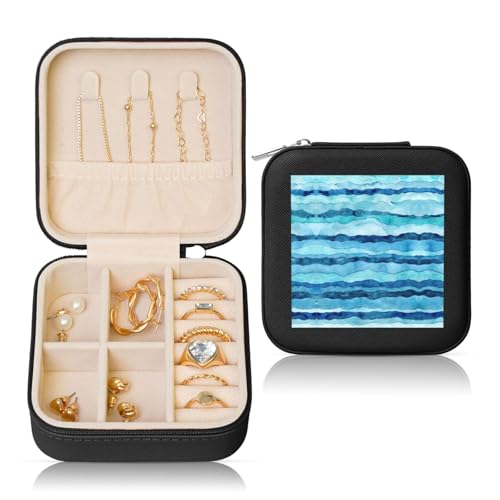 UVBDF Personalisierte Schmuckschatulle mit blauem Wellen-Streifendruck, Reiseetui, luxuriöses Etui, Valentinstagsgeschenk, Hochzeitsgeschenk UVBDF Personalisierte Schmuckschatulle mit blauem Wellen-Streifendruck, Reiseetui, luxuriöses Etui, Valentinstagsgeschenk, Hochzeitsgeschenk von UVBDF