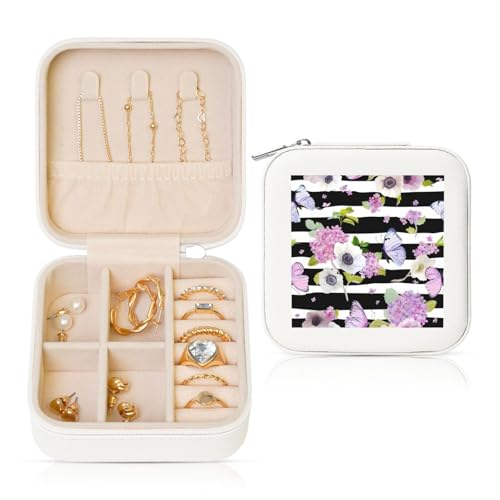 UVBDF Personalisierte Schmuckschatulle mit gestreiftem Blumen- und Schmetterlings-Druck, Reiseetui, luxuriöses Etui, Valentinstagsgeschenk, Hochzeitsgeschenk UVBDF Personalisierte Schmuckschatulle mit gestreiftem Blumen- und Schmetterlings-Druck, Reiseetui, luxuriöses Etui, Valentinstagsgeschenk, Hochzeitsgeschenk von UVBDF