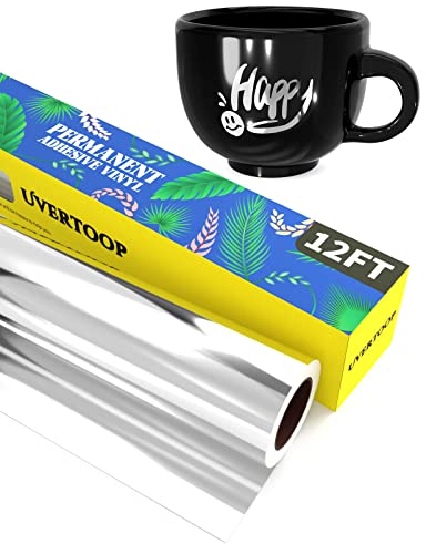 UVERTOOP Silbernes Chrom Permanent haftendes Vinyl – 30,5 x 366 cm (12" x 12 ft) Craft Vinyl Rolle für Cricut, Silhouette Cameo und andere für Tasse, Auto, Fenster, andere DIY-Projekte von UVERTOOP