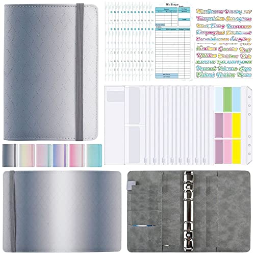 UWYRKSW A6 Gradient Macaron Binder Handbuch Notizbuch Leder PU Loseblattbuch Kassenbuch mit ReißVerschlusstasche, von UWYRKSW