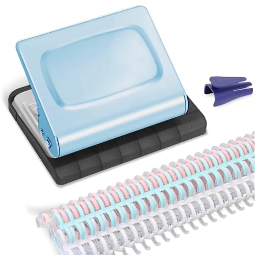 UWYRKSW Bindungsmaschinenplaner mit 10 Lochpunsch 10 Multi-Farben-Ringe, Geeignet für A4 (30 Löcher) und A5 (20 Löcher) Blau von UWYRKSW