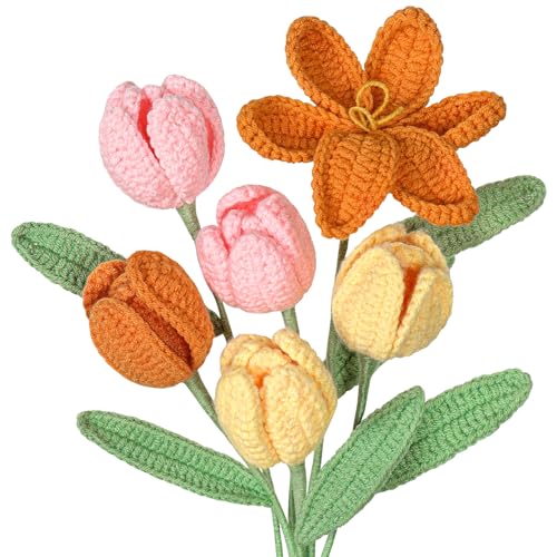 UXORSN 6 Stück Gehäkelte Blumen 41cm Künstliche Tulpen Blumenstrauß Kunstblumen wie Echt Handgefertigte Blühen Kunsttulpen Bunt Häkelblumen für Mama Geburtstag Hochzeit Büro Dekor (Rosa Gelb Orange) UXORSN 6 Stück Gehäkelte Blumen 41cm Künstliche Tulpen Blumenstrauß Kunstblumen wie Echt Handgefertigte Blühen Kunsttulpen Bunt Häkelblumen für Mama Geburtstag Hochzeit Büro Dekor (Rosa Gelb Orange) von UXORSN