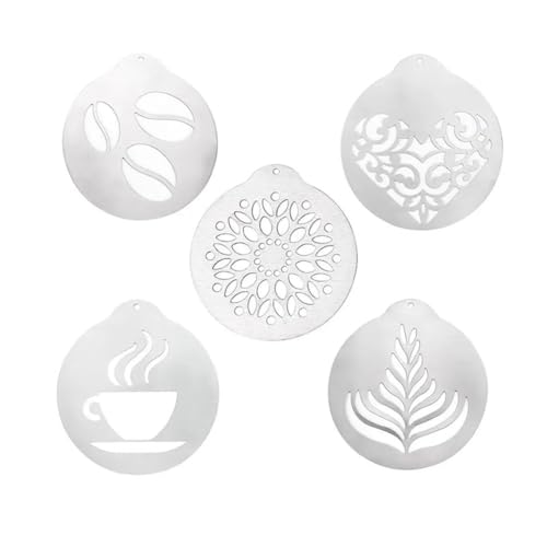 UYFRD 1/5 x Kaffeeschablonen, ausgefallenes Kaffee-Druckmodell, Schaumstoff-Spray-Schablonen, Kaffee-Zeichnen, Cappuccinoform, pulverisierte Siebwerkzeuge (5-teiliges Set) von UYFRD