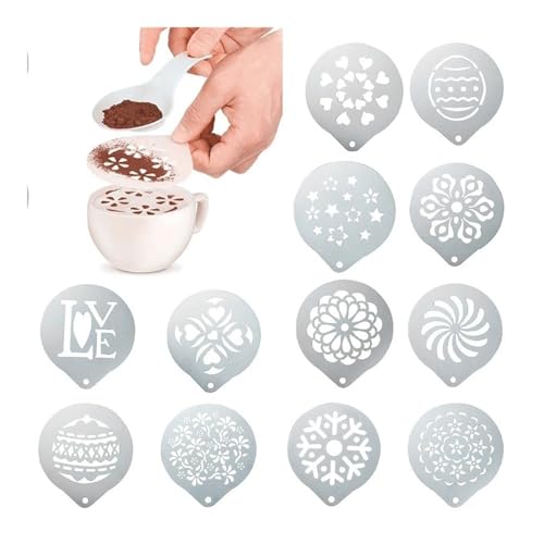 UYFRD Edelstahlkaffee-Drucken Blume Modell Café Zubehör Kaffee Schaum Spray Schablone Girlande Form Untersetzer Barista Künstlerschablonen (20) von UYFRD