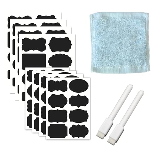 UYGTHI Kreidetafel-Etiketten Mit 2 Stiften Und 1 Handtuch, Selbstklebende Etiketten Zum Beschriften, Klebeetiketten Zum Beschriften Wasserdicht Wiederverwendbar Für Gläser Und Aufbewahrungsbehälter von UYGTHI