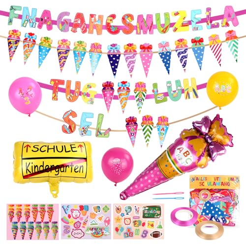 Einschulung Schulanfang Schuleinführung Deko, Alles Gute zum Schulanfang Girlande, Zuckertüte Banner und Folienballon, Schulkind Luftballons mit 3 Blätter Aufkleber Einschulung Schulanfang Schuleinführung Deko, Alles Gute zum Schulanfang Girlande, Zuckertüte Banner und Folienballon, Schulkind Luftballons mit 3 Blätter Aufkleber von UYOTBKEUB