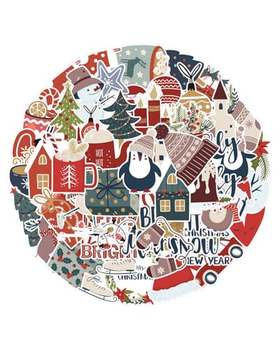 UYRVAPE 50pcs Aufkleber Weihnachten, Wasserdichte Sticker Weihnachten 50 Stile Frohe Weihnachten Weihnachten Sticker, Christmas Stickers für Scrapbook, Water Bottle, Journal, Laptop, Luggage von UYRVAPE