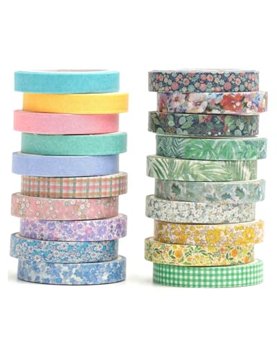 UYRVAPE Dünn Washi Tape Set Blumen Masking Tape Antike Muster Dekoratives Klebeband Bunt für DIY Handwerk, Bullet Journals, Planer, Scrapbooking, Verpackung(20 Rollen) von UYRVAPE