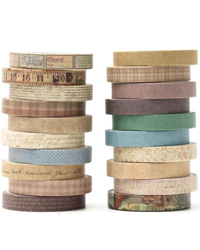 UYRVAPE Dünn Washi Tape Set Masking Tape Antike Muster Dekoratives Klebeband Bunt für DIY Handwerk, Bullet Journals, Planer, Scrapbooking, Verpackung(20 Rollen) von UYRVAPE