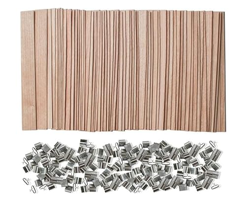 UYSSJTGAZ 100 Sets 50–150 mm große Holzdochte zur Kerzenherstellung mit Metalldochthalter, rauchfreie Sojakerzendochte, Crackle-Holzdochte(8mm*90mm) von UYSSJTGAZ