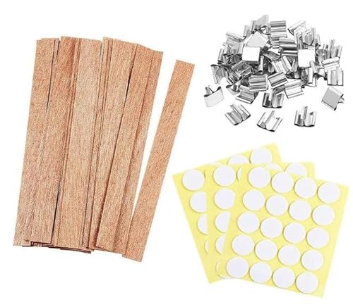 UYSSJTGAZ 50 Stück Holzdochte + Metallhalter + 60 Dochtstäbe Set Große zur Kerzenherstellung mit Metalldochthalter Rauchfreie Sojakerzendochte von UYSSJTGAZ