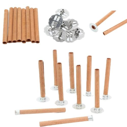 UYSSJTGAZ 6 Stück 120/60 mm zylindrische Kerzendochte aus natürlichem Holz for die Herstellung von Sojakerzen, DIY-Kit mit Metallständer-Basishalter Eisen(15 * 120mm) von UYSSJTGAZ