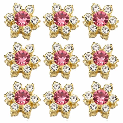 100 Stück 13 mm Blumen-Strasssteine, flache Rückseite, Glassteine zum Basteln, Goldsockel, Dekorationen für Bastelarbeiten, Schmuckherstellung, Bekleidungszubehör (14 Rosenrot) von UYTRDVG