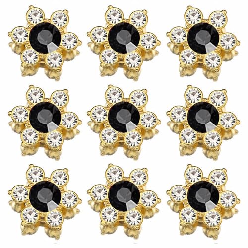 100 Stück 13 mm Blumen-Strasssteine, flache Rückseite, Glassteine zum Basteln, Goldsockel, Dekorationen für Bastelarbeiten, Schmuckherstellung, Kleidungszubehör (13 schwarz) von UYTRDVG
