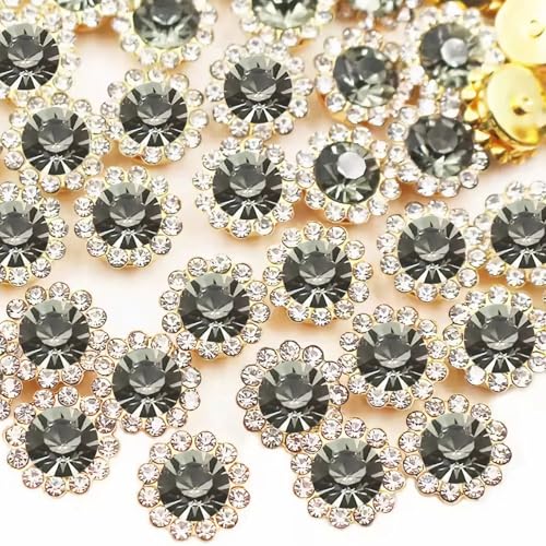 120 Stück Sonnenblumen-Strasssteine zum Aufnähen, Kristallglas, Metallklauen-Strasssteine zum Basteln, Glitzer-Edelsteine für Kleidung, Schuhe, Kappen, Ohrringe, Gürtel, Nähzubehör (21 grau) von UYTRDVG
