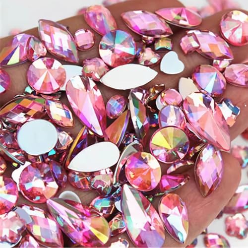 AB-Edelsteine, Strasssteine, nicht Hotfix, flache Rückseite, Acryl-Edelsteine für Bastelarbeiten, Halloween, Pirat, Cosplay, Nagelbasteln, Verzierungen, Edelsteine, Dekorationen (04 Hellrosa AB) von UYTRDVG