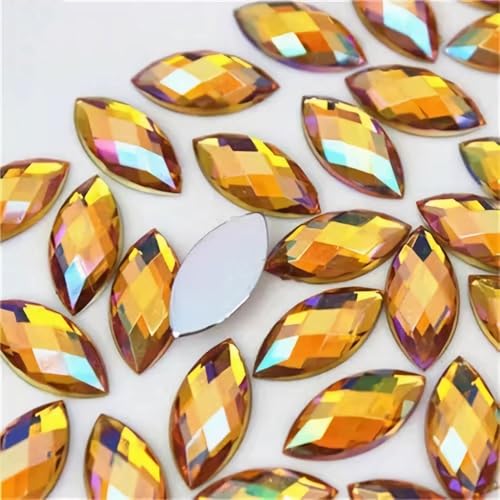 Bunte Edelsteine, Strasssteine zum Basteln, Pferdeauge, flache Rückseite, Acryl-Edelsteine für Halloween, Party-Dekorationen, Kleidung, Hochzeitskleid, Bastelzubehör, 15 x 7 mm, 100 Stück (03 goldgelb von UYTRDVG